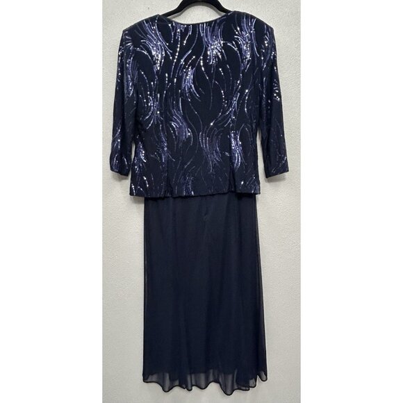 Alex Evenings sequin dress jacket set 8 petite Navy Mother Of The Bride Formal - Picture 4 of 9